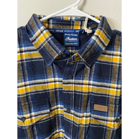 New Indian Motorcycle Men's Arkansas Plaid Flannel Shirt, Navy Size Large, 2XL - Picture 2 of 4